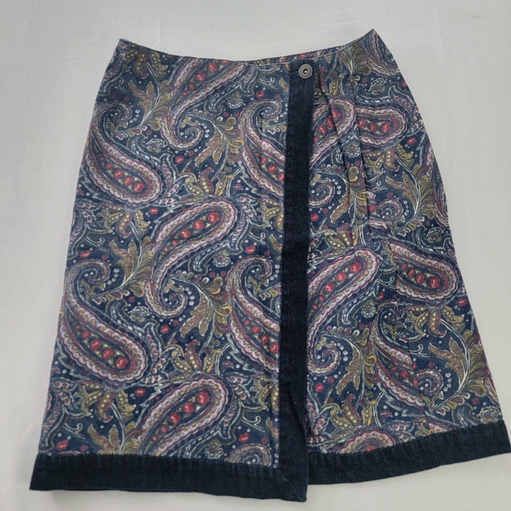 Liz Claiborne Skirt Lizsport Wrap Style jean skirt‎ Size 6 Paisley Print Career